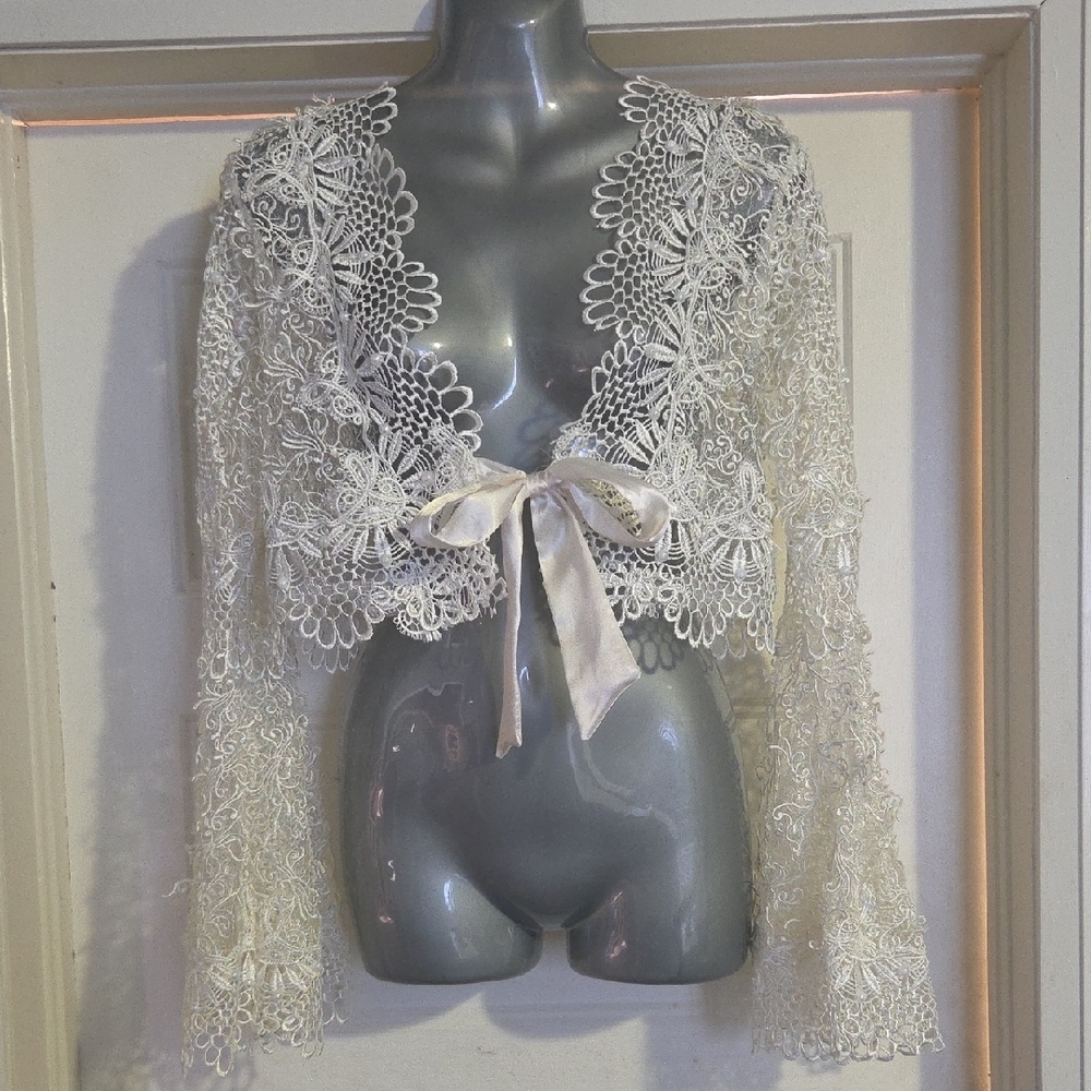 Ivory Lace Tie-Front Bolero Shrug - Women Intimates & Sleepwear